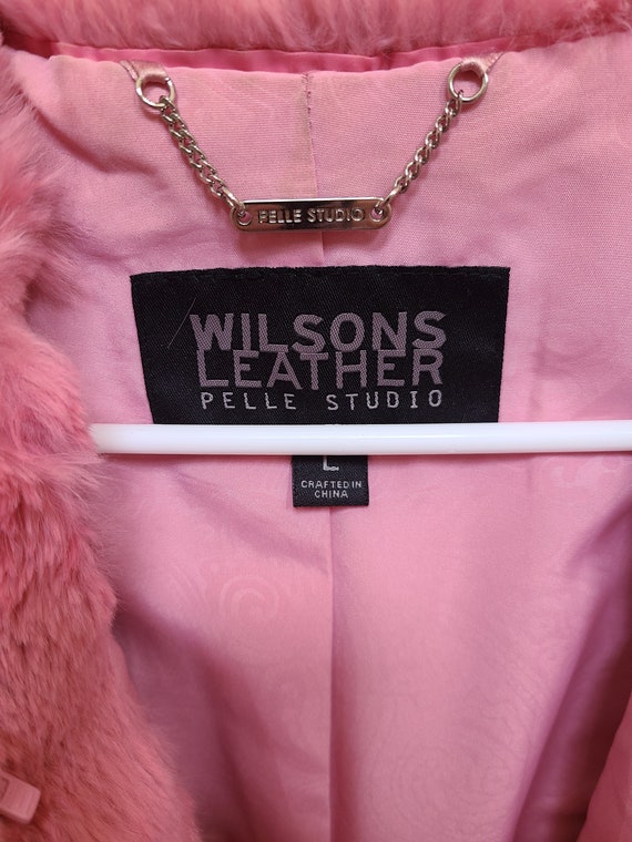 RARE Vintage 90s Wilsons Leather Pink Rabbit Fur Coat… Gem