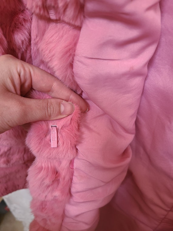 RARE Vintage 90s Wilsons Leather Pink Rabbit Fur Coat… Gem