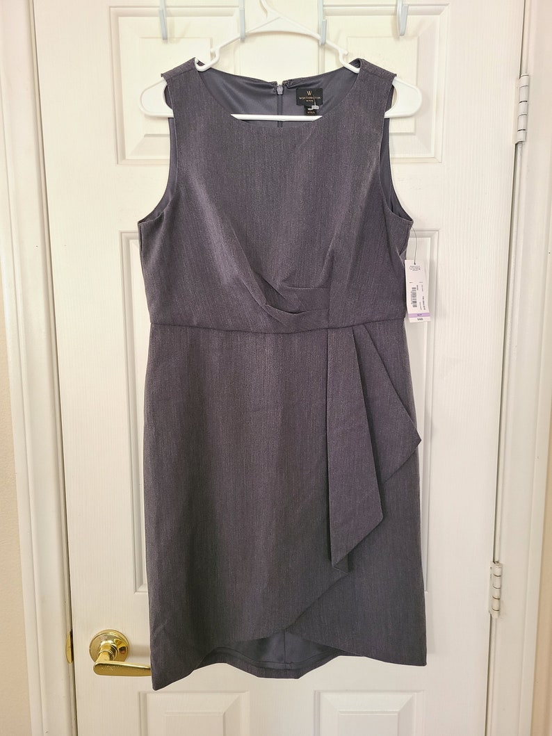 NWT Women's Worthington Gray Dress Size 10 Petite Business Work Dressy V Neck Faux Wrap image 2