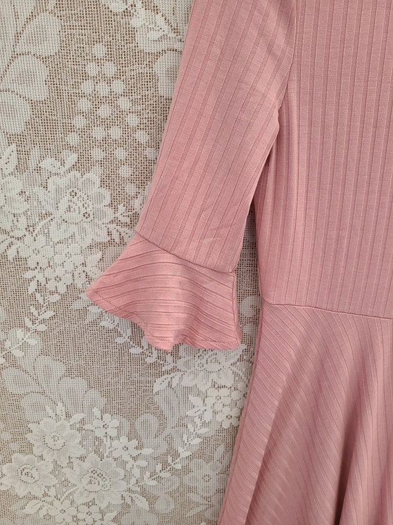 Dusty Rose Pink Turtleneck Swing Dress Long Elbow… - image 4