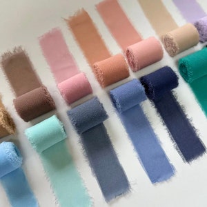 Silk Chiffon Ribbon with Frayed Edges, Hand Dyed, Fabric, Wedding Invitations, Party, Bouquet, Gift Wrapping, Florist Ribbon, Decorations.