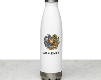 Armenian Coat of Arms Stainless Steel Water Bottle (17oz), Armenian Water Bottle, Armenian Merch, Armenian Emblem, Support Armenia