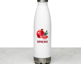 Armenian Pomegranate Stainless Steel Water Bottle (17oz), Armenian Merch, Armenian Pomegranate, Armenian Water Bottle, Armenia