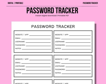 Password Tracker - Organized List of Passwords - Digital Download - Printable Organizer