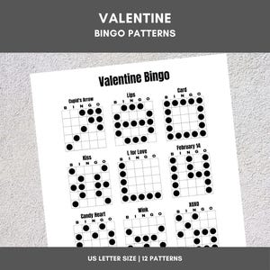 Modèles de bingo imprimables | Bingo de la Saint-Valentin | 12 motifs amusants | Fête, événement, salle de classe, collecte de fonds, famille, tournoi, jeu de société