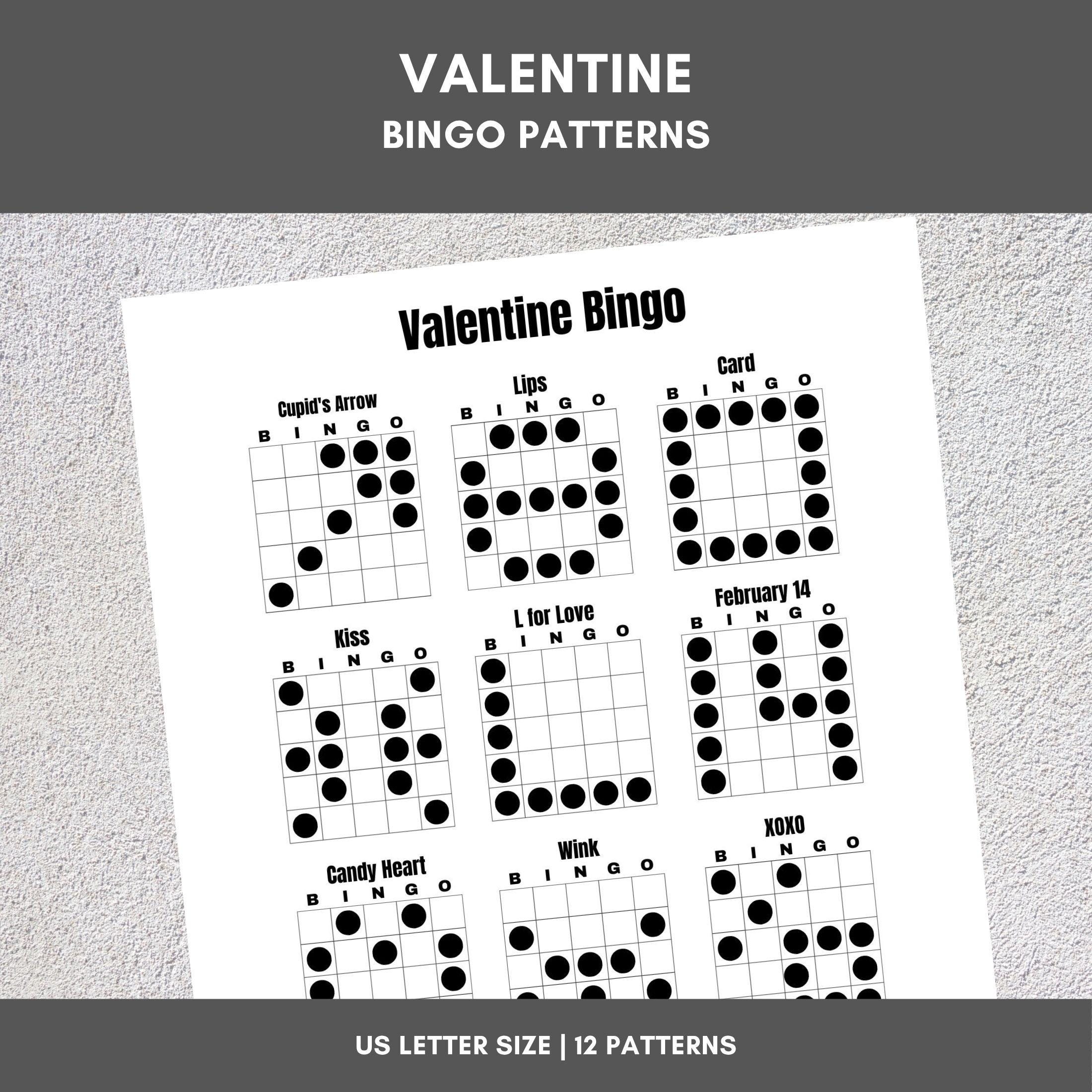 printable bingo patterns | valentine bingo | 12 fun patterns