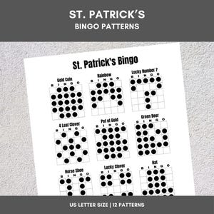 Afdrukbare bingopatronen | St. Patrick's Bingo | 12 leuke patronen | Feest, Evenement, Klaslokaal, Fondsenwerving, Familie, Toernooi, Spelbord