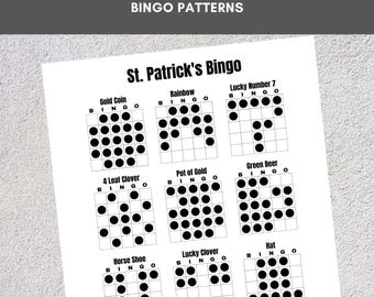 Patrones de bingo imprimibles / Bingo de San Patricio / 12 patrones divertidos / Fiesta, evento, aula, recaudación de fondos, familia, torneo, tablero de juego