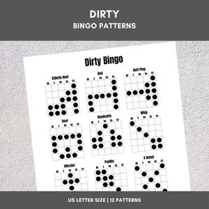 Printable Bingo Patterns | Dirty Bingo | 12 Fun Patterns | Party, Event, Classroom, Fundraiser, Family, Tournament, Game Board