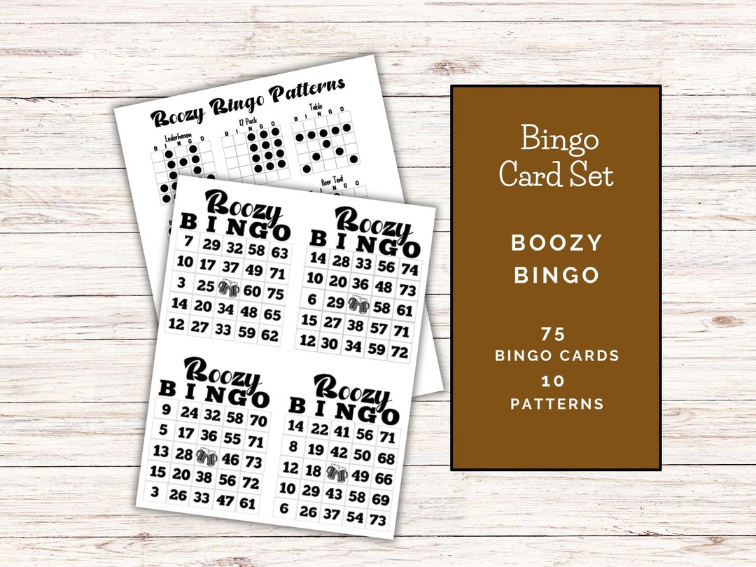 Boozy Bingo Card Set 75 Card Bingo Card Set Boozy/alcohol Themed Bingo