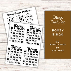 Juego de cartas de bingo borracho / Juego de cartas de bingo de 75 cartas / Patrones de bingo temáticos de borrachera/alcohol / Conjunto de cartas de bingo para adultos / Conjunto de juegos de bingo imprimible