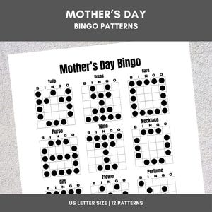 Modèles de bingo imprimables | Bingo pour la fête des mères | 12 motifs amusants | Fête, événement, salle de classe, collecte de fonds, famille, tournoi, jeu de société