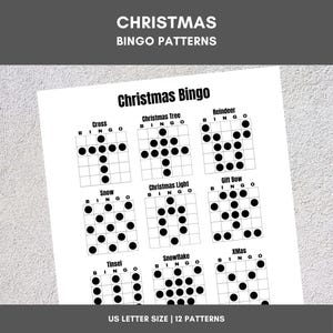 Modèles de bingo imprimables | Bingo de Noël | 12 motifs amusants | Fête, événement, salle de classe, collecte de fonds, famille, tournoi, jeu de société