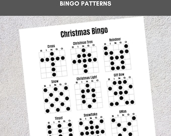Printable Bingo Patterns | Christmas Bingo | 12 Fun Patterns | Party, Event, Classroom, Fundraiser, Family, Tournament, Game Board