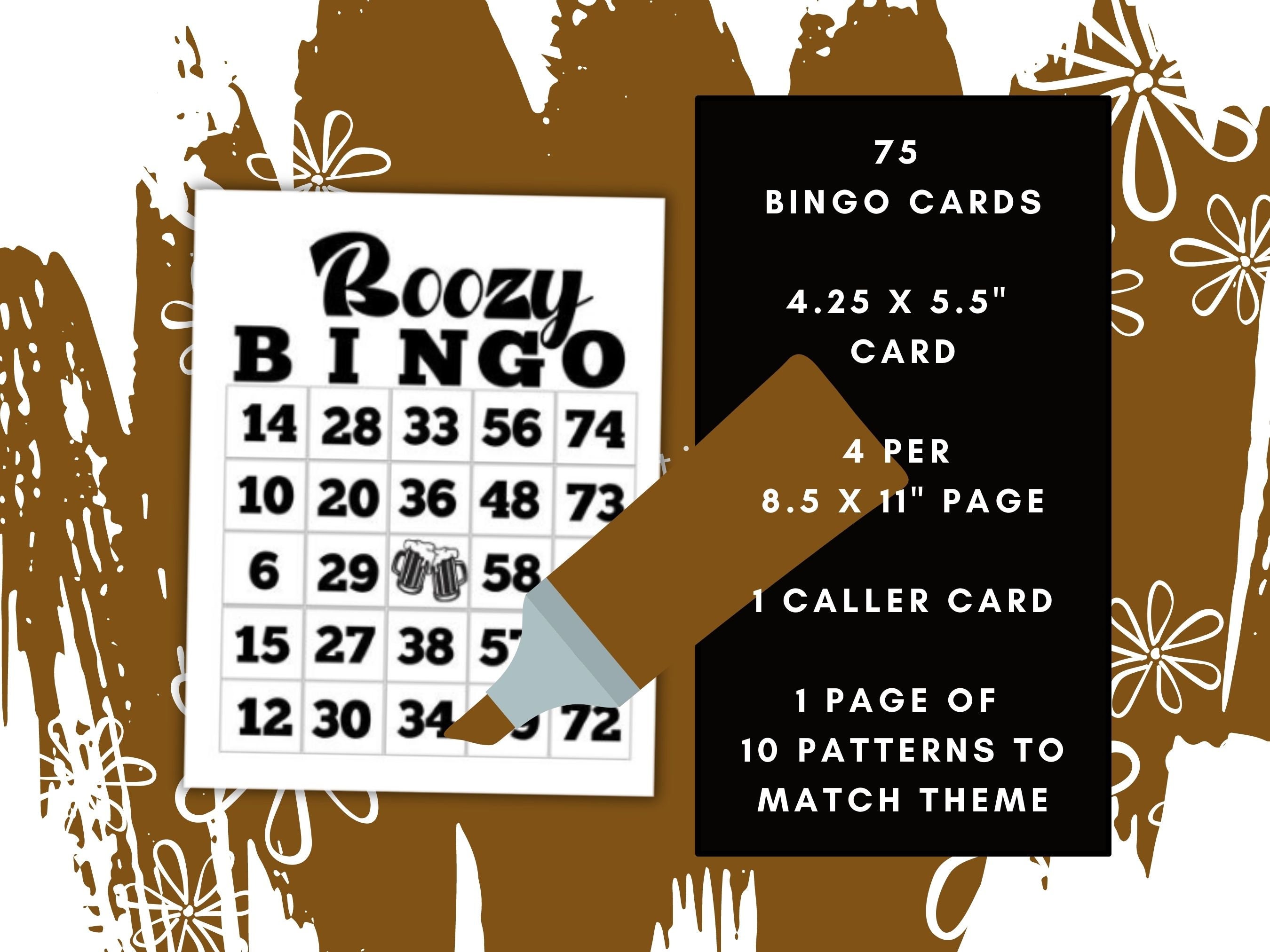 Boozy Bingo Card Set 75 Card Bingo Card Set Boozy/alcohol Themed Bingo