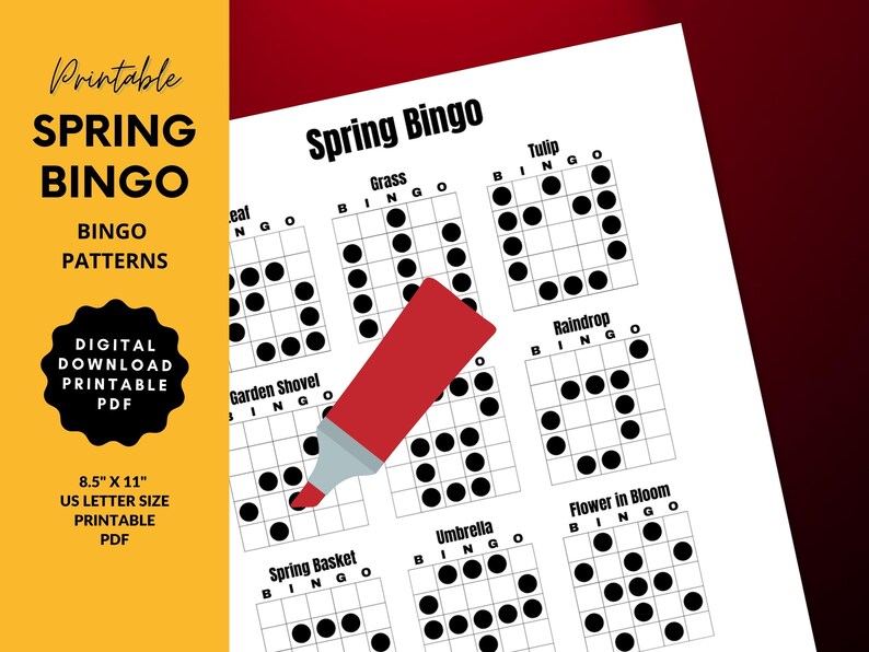 Printable Bingo Patterns | Spring Bingo | 12 Fun Patterns | Party ...