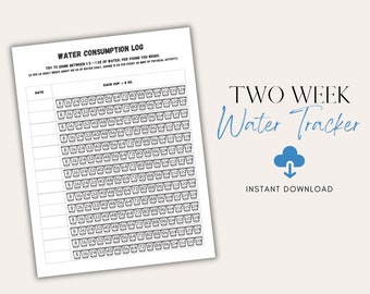 Two Week Water Consumption Tracker: Printable Health Log (Printable PDF)