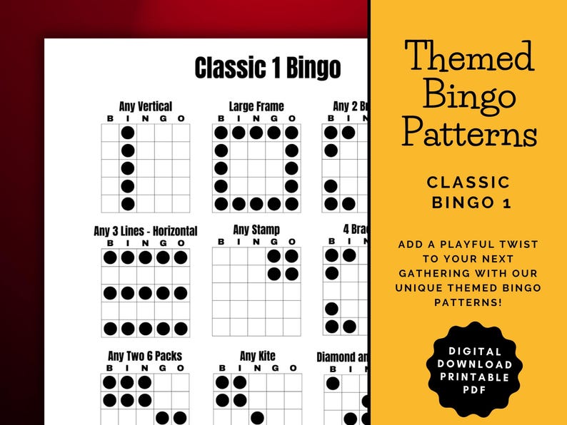 Printable Bingo Patterns | Classic 1 Bingo | 12 Fun Patterns | Party ...