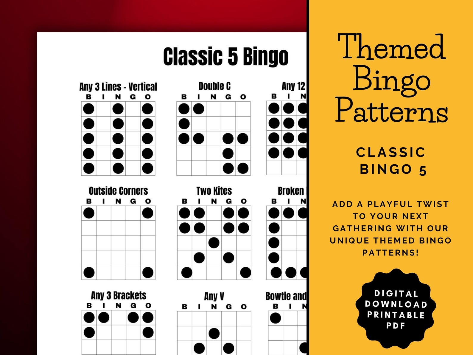 Normal Bingo Pattern Printable Bingo Patterns | Classic 5 Bingo | 12 Fun Patterns | Party ...