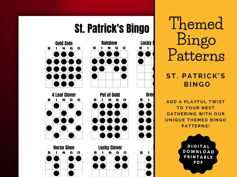 Printable Bingo Patterns | St. Patrick's Bingo | 12 Fun Patterns | Party, Event, Classroom, Fundraiser, Family, Tournament, Game Board image 5