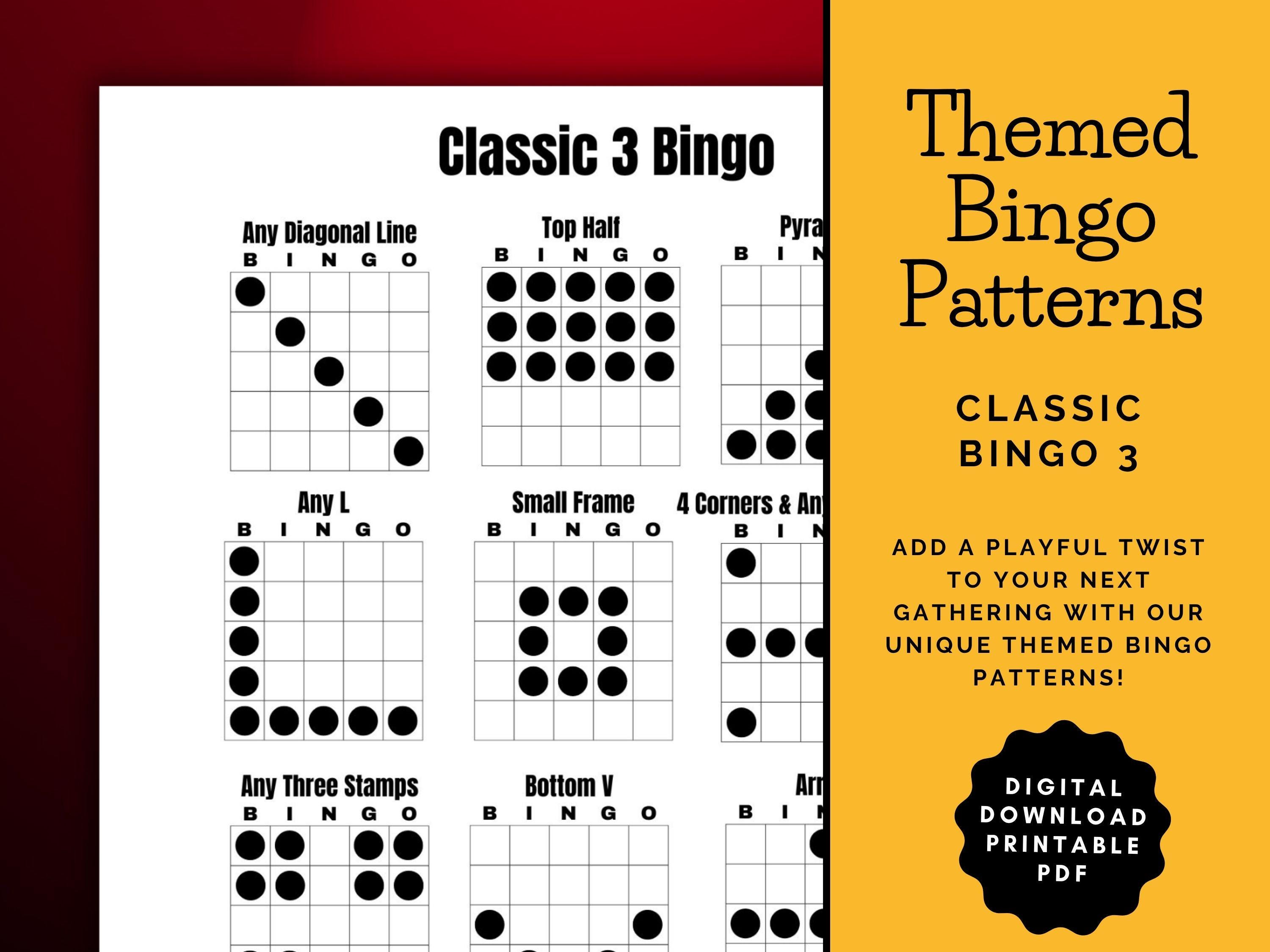 Printable Bingo Patterns | Classic 3 Bingo | 12 Fun Patterns | Party ...