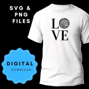 Liebe mit Wollball SVG PNG digitaler Download | Crafting Cut Datei | T-Shirt | Sublimationsdruck | Stricken Häkeln Geschenk | Garn | Textilkunst