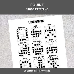 Printable Bingo Patterns | Equine (Horse) Bingo | 12 Fun Patterns | Party, Event, Classroom, Fundraiser, Family, Tournament, Game Board