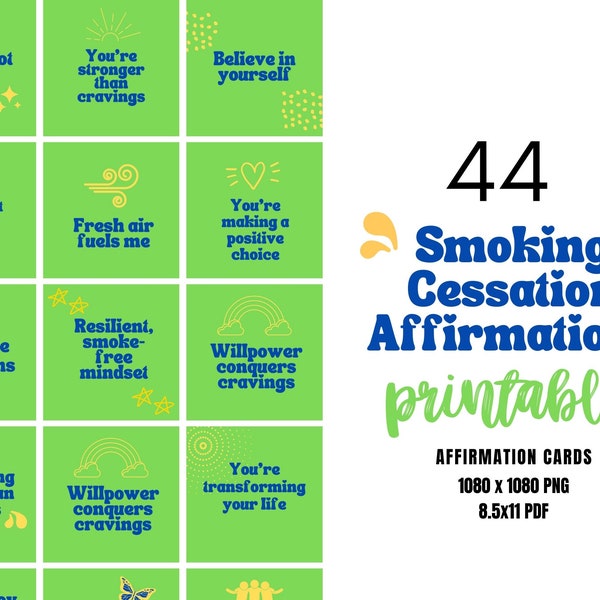 Smoking Cessation Daily Affirmation Cards | Affirmation cards printable | Quit Smoking Affirmations | Quit Smoking | 44 Cards | PNG and PDF