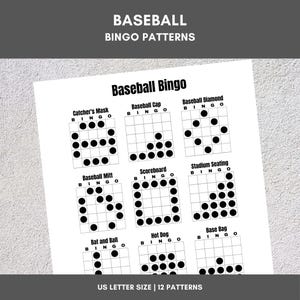 Printable Bingo Patterns | Baseball Bingo | 12 Fun Patterns | Party, Event, Classroom, Fundraiser, Family, Tournament, Game Board