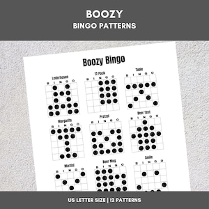 Modèles de bingo imprimables | Bingo alcoolisé | 12 motifs amusants | Fête, événement, salle de classe, collecte de fonds, famille, tournoi, jeu de société