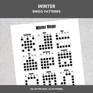 Modèles de bingo imprimables | Bingo d'hiver | 12 motifs amusants | Fête, événement, salle de classe, collecte de fonds, famille, tournoi, jeu de société