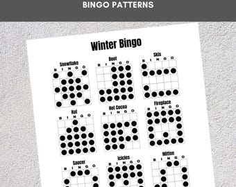 Printable Bingo Patterns | Winter Bingo | 12 Fun Patterns | Party, Event, Classroom, Fundraiser, Family, Tournament, Game Board