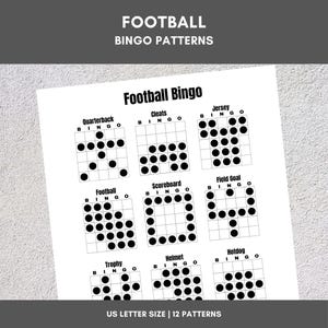 Printable Bingo Patterns | Football Bingo | 12 Fun Patterns | Party, Event, Classroom, Fundraiser, Family, Tournament, Game Board