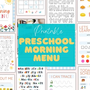 Preschool morning menu printable, homeschool preschool, preschool worksheets, homeschool menu, alphabet printable