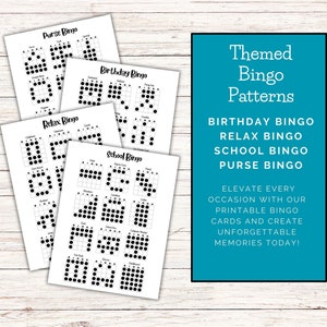 Bingo Patterns - School Bingo, Birthday Bingo, Purse Bingo, Relaxing Bingo. Four pages of 10-12 patterns each, download and print now!