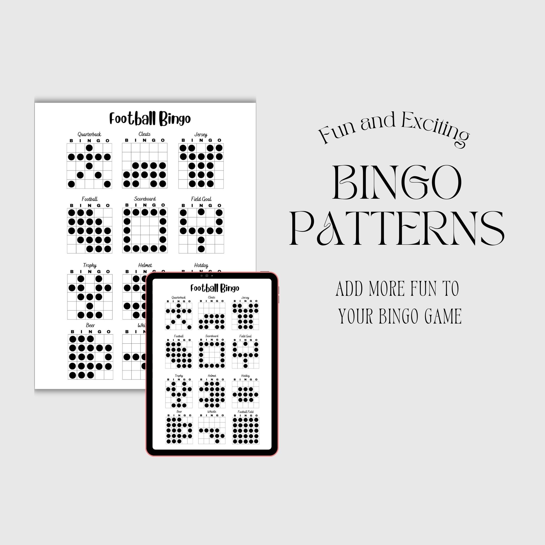 Bingo Patterns Football Bingo Printable Bingo Games Bingo Game Patterns