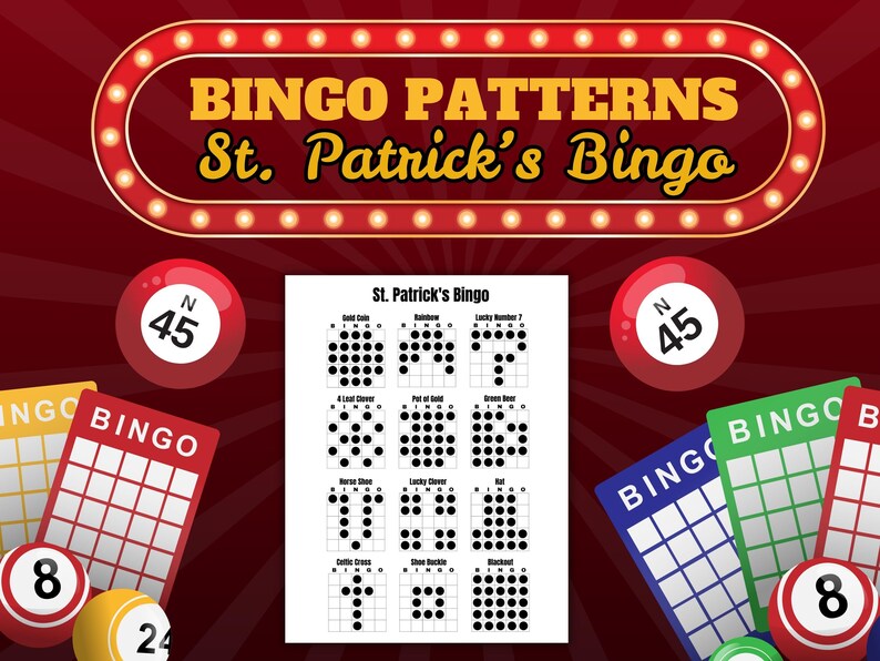 Printable Bingo Patterns | St. Patrick's Bingo | 12 Fun Patterns | Party, Event, Classroom, Fundraiser, Family, Tournament, Game Board image 4