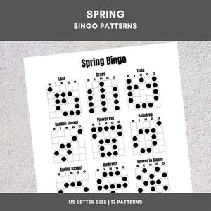 Printable Bingo Patterns | Spring Bingo | 12 Fun Patterns | Party, Event, Classroom, Fundraiser, Family, Tournament, Game Board