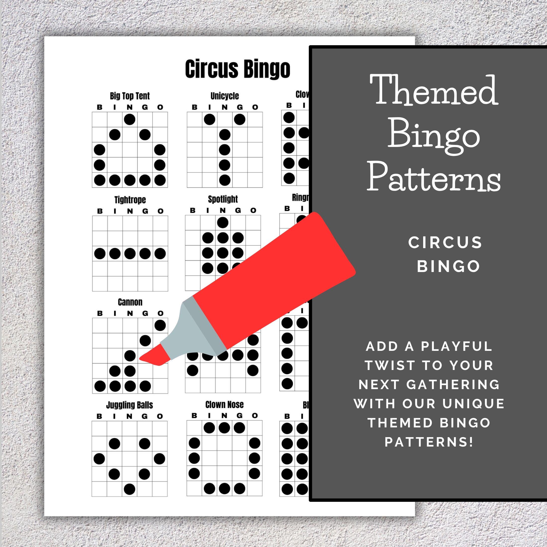 Printable Bingo Patterns | Circus Bingo | 12 Fun Patterns | Party ...