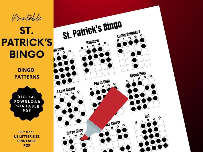 Printable Bingo Patterns | St. Patrick's Bingo | 12 Fun Patterns | Party, Event, Classroom, Fundraiser, Family, Tournament, Game Board image 6
