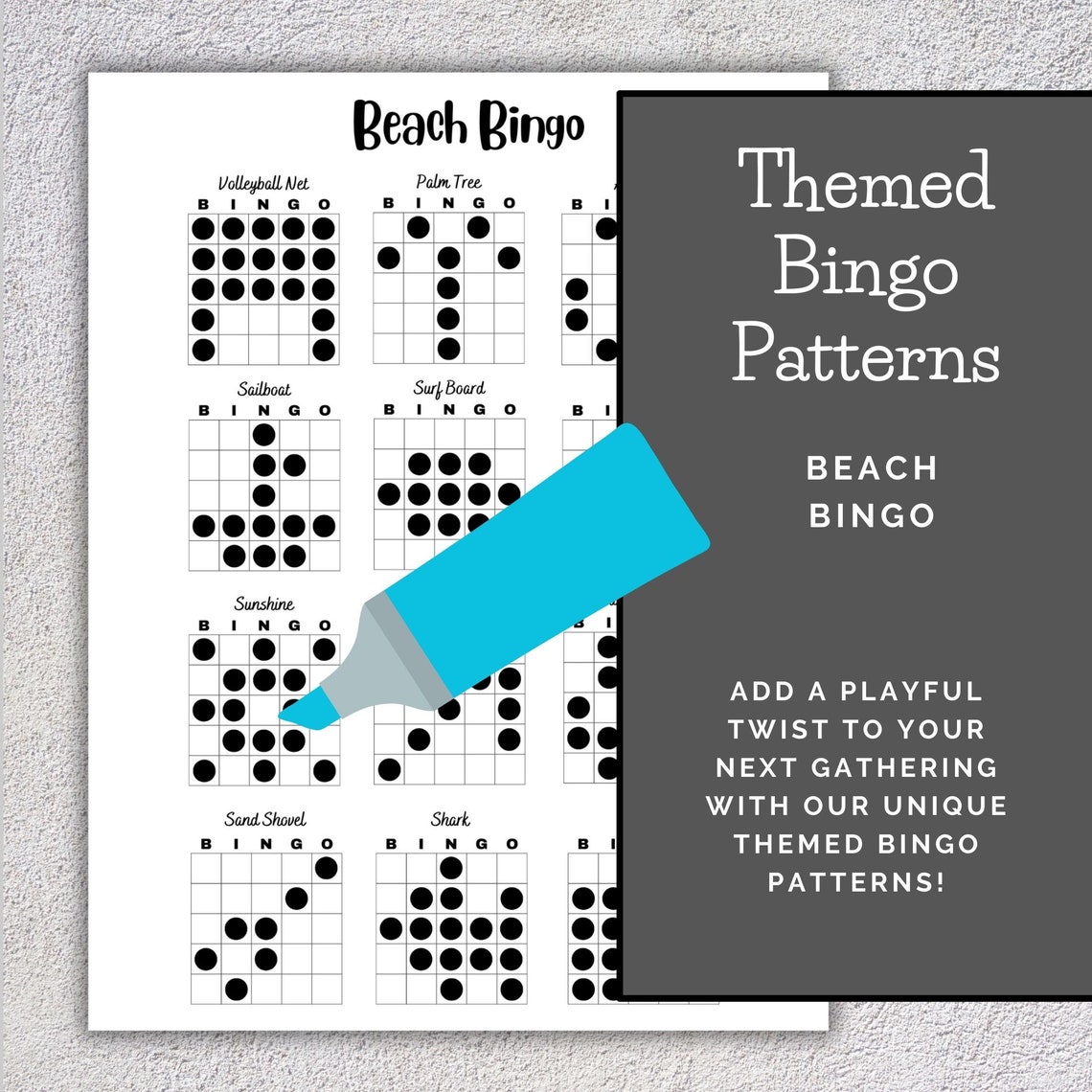 Printable Bingo Patterns for Beach Bingo - Etsy