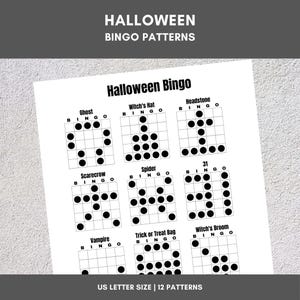 Modèles de bingo imprimables | Bingo d'Halloween | 12 motifs amusants | Fête, événement, salle de classe, collecte de fonds, famille, tournoi, jeu de société