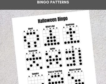 Printable Bingo Patterns | Halloween Bingo | 12 Fun Patterns | Party, Event, Classroom, Fundraiser, Family, Tournament, Game Board