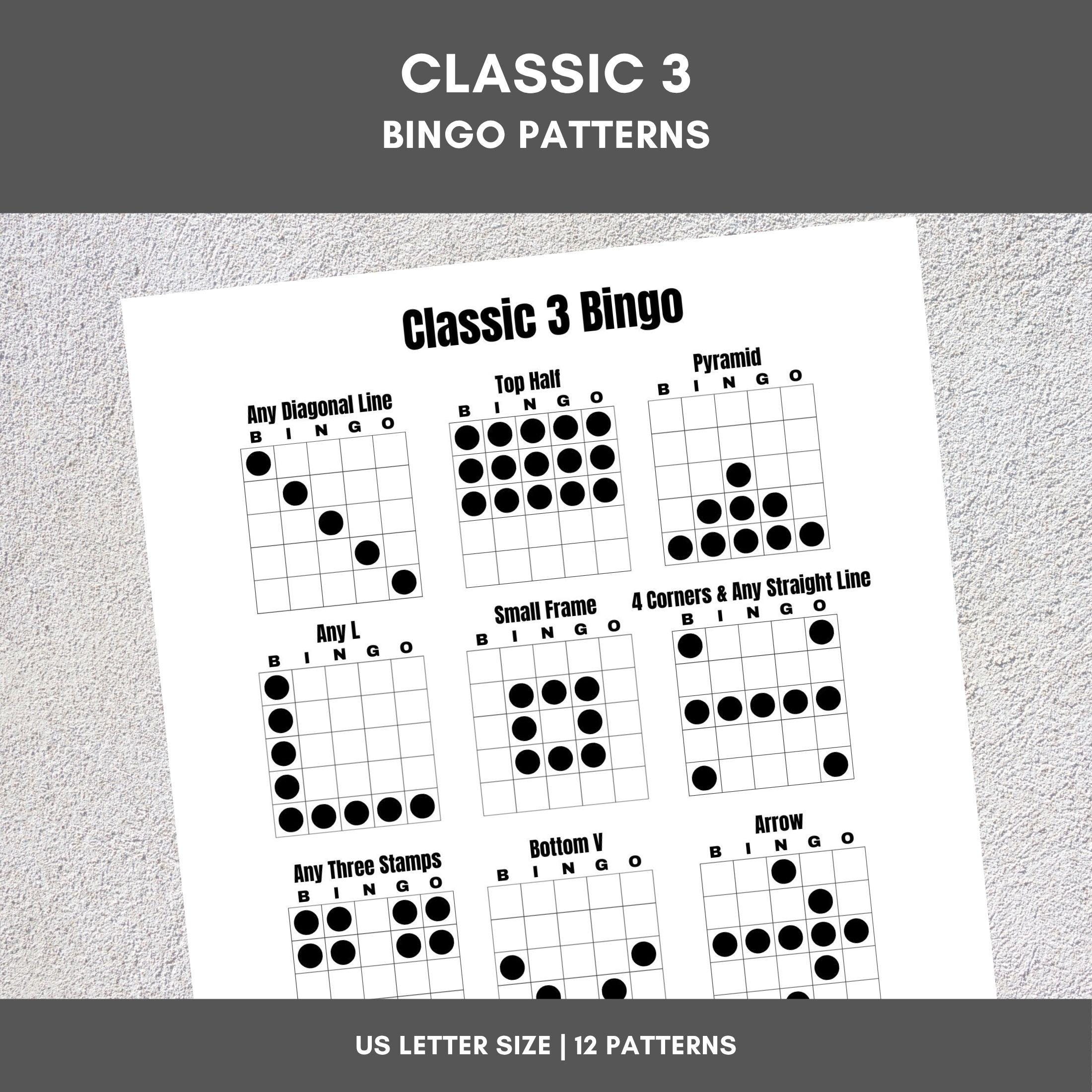 Bingo Line Pattern Printable Bingo Patterns | Classic 3 Bingo | 12 Fun Patterns | Party ...