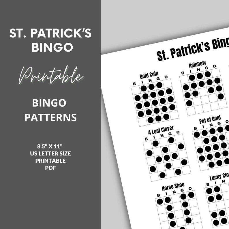 Printable Bingo Patterns | St. Patrick's Bingo | 12 Fun Patterns | Party, Event, Classroom, Fundraiser, Family, Tournament, Game Board image 3