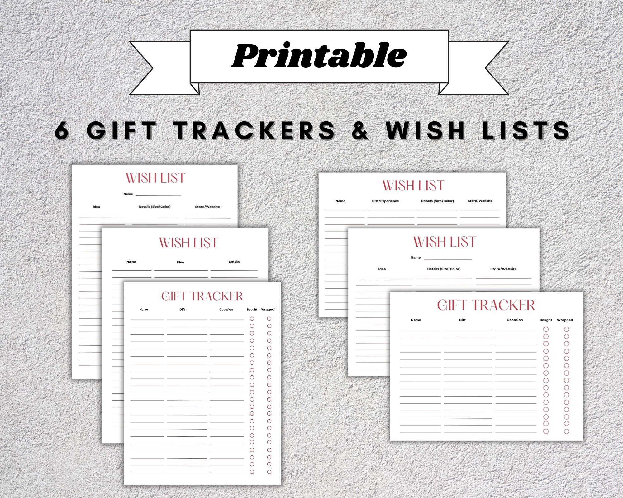 Gift Tracker & Wish List Set (Printable PDF Digital Download)