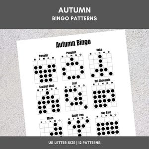 Printable Bingo Patterns | Autumn Bingo | 12 Fun Patterns | Party, Event, Classroom, Fundraiser, Family, Tournament, Game Board