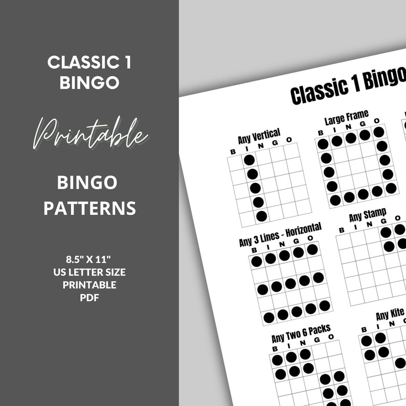 Printable Bingo Patterns | Classic 1 Bingo | 12 Fun Patterns | Party ...