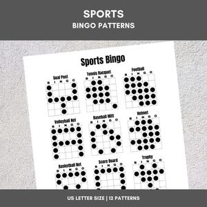 Afdrukbare bingopatronen | Sportbingo | 12 leuke patronen | Feest, Evenement, Klaslokaal, Fondsenwerving, Familie, Toernooi, Spelbord