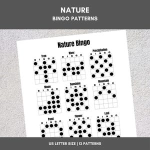 Printable Bingo Patterns | Nature Bingo | 12 Fun Patterns | Party, Event, Classroom, Fundraiser, Family, Tournament, Game Board